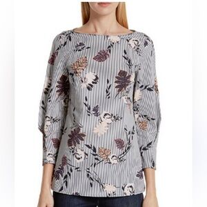 Lafayette 148 Caddie blouse Ink multicolored Floral Striped Women's Top size 4